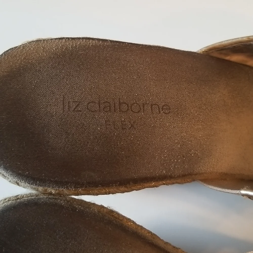 Liz Claiborne Gold Metallic Leather Espadrille/Slides/Mules